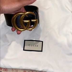 Gucci wide leather belt with double G